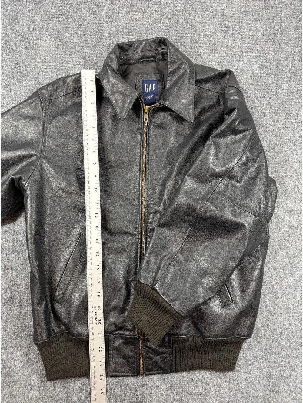 Gap Boys Bomber Jacket Size Xlarge Black  Leather Zip Up Ribbed Trim